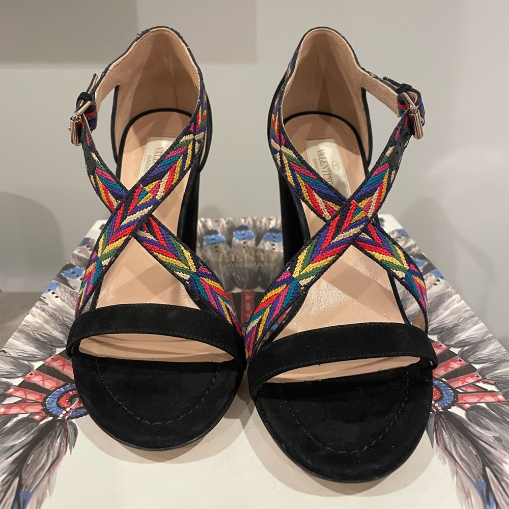 Valentino Woven Criss Cross Suede Sandals